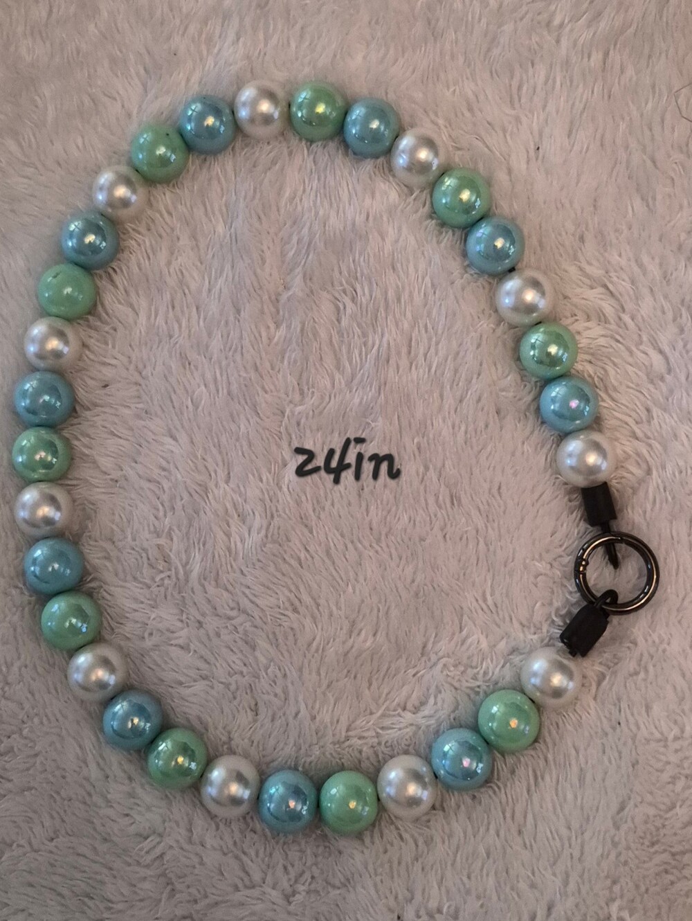 Handmade Pearl Bead Necklace in Aqua, Mint & Silver